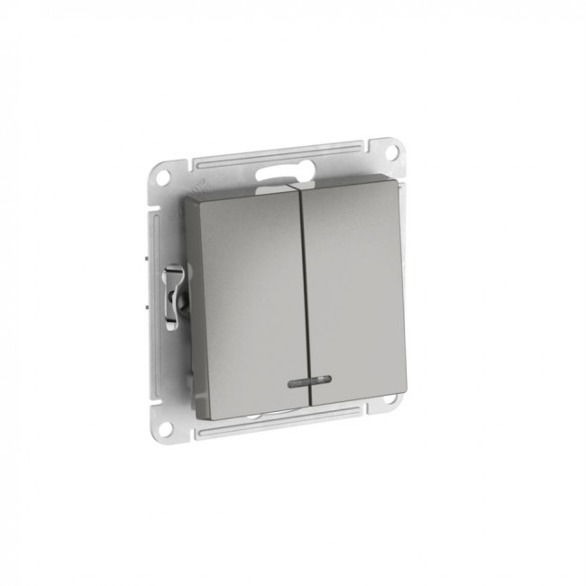 ATLASDESIGN 2-клавишный ВЫКЛЮЧАТЕЛЬ с подсвет.,сх.5а, 10АХ, мех., быстрозажимные клеммы.,СТАЛЬ, ATN000953S